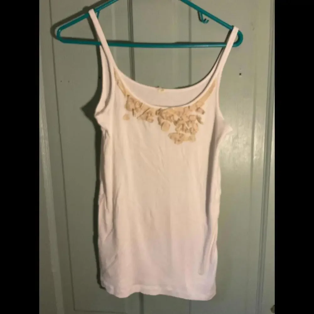 J. Crew Sleeveless Tank Cream With Silk Leaf Detail Size Large